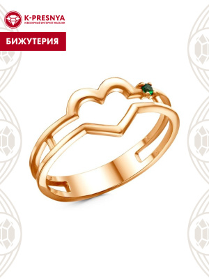 Кольцо бижутерия, покрытие - золочение, вставка - искусственная шпинель