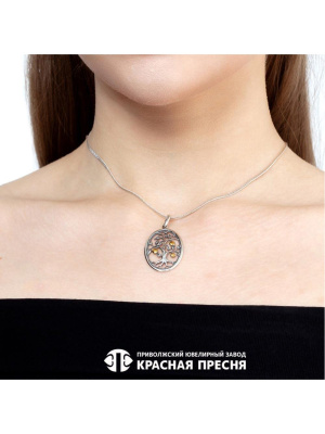 Подвеска серебро 925 пробы, покрытие - оксидирование, выборочное золочение, без вставок