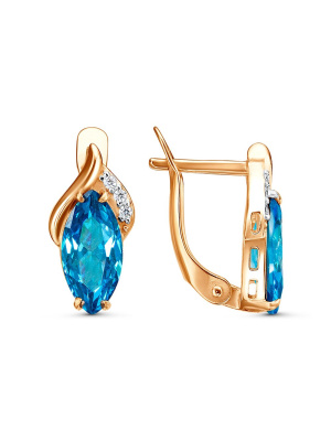 Серьги бижутерия, покрытие - золочение, выборочное родирование, вставка - фианит (недрагоценный камень)