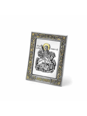 Икона "георгий победоносец" серебро 925 пробы, покрытие - оксидирование, выборочное золочение, без вставок