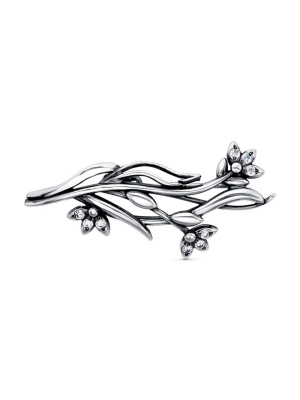 Брошь серебро 925 пробы, покрытие - оксидирование, вставка - фианит (недрагоценный камень)