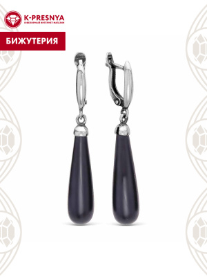 Серьги бижутерия, покрытие - серебрение с оксидированием, вставка - имитация жемчуга