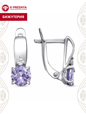 Серьги бижутерия, покрытие - платинирование, вставка - фианит (недрагоценный камень)