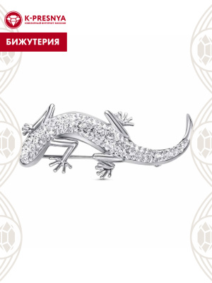 Брошь бижутерия, покрытие - платинирование, вставка - стекло ювелирное preciosa