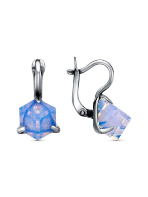 Серьги серебро 925 пробы, покрытие - оксидирование, вставка - стекло ювелирное собственной огранки