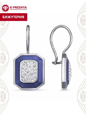 Серьги бижутерия, покрытие - платинирование, отделка - эмаль, вставка - стекло ювелирное preciosa