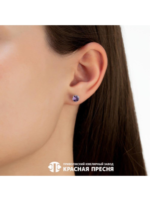 Серьги серебро 925 пробы, покрытие - родирование, вставка - фианит (недрагоценный камень)