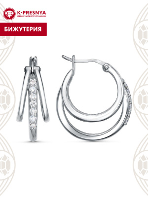 Серьги бижутерия, покрытие - платинирование, вставка - фианит (недрагоценный камень)