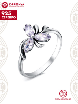 Кольцо серебро 925 пробы, покрытие - оксидирование, вставка - фианит (недрагоценный камень)