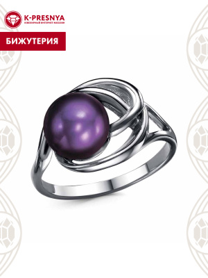 Кольцо бижутерия, покрытие - серебрение с оксидированием, вставка - культивированный жемчуг