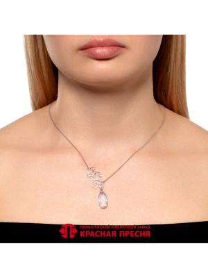 Колье серебро 925 пробы, покрытие - родирование, вставка - фианит (недрагоценный камень)