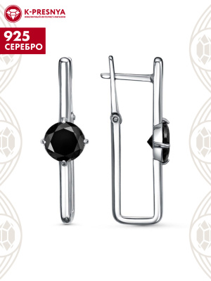 Серьги серебро 925 пробы, покрытие - платинирование, вставка - фианит (недрагоценный камень)