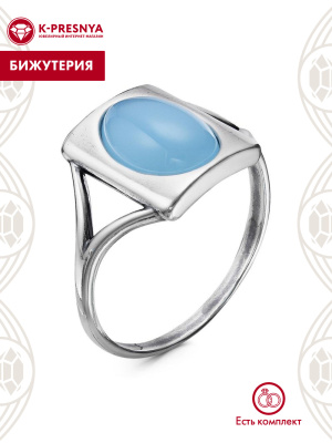 Кольцо бижутерия, покрытие - серебрение с оксидированием, вставка - искусственный агат голубой