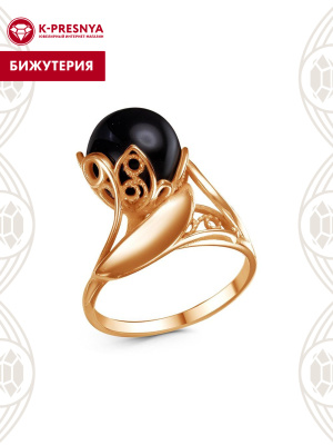 Кольцо бижутерия, покрытие - золочение, вставка - имитация жемчуга