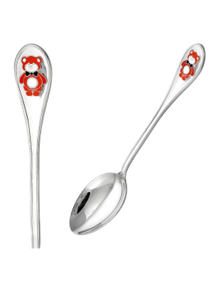 Ложка чайная "мишка" серебро 925 пробы, без покрытия, отделка - эмаль, без вставок