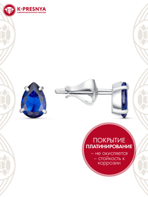 Серьги бижутерия, покрытие - платинирование, вставка - фианит (недрагоценный камень)