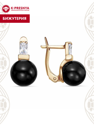 Серьги бижутерия, покрытие - золочение, вставка - имитация жемчуга, фианит (недрагоценный камень)