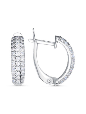 Серьги серебро 925 пробы, покрытие - родирование, вставка - фианит (недрагоценный камень)