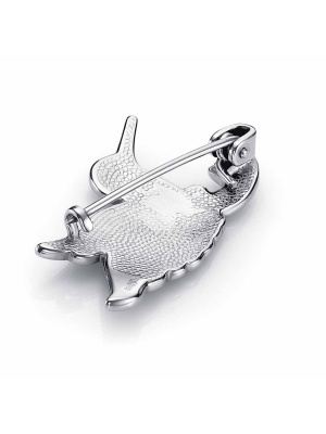 Брошь бижутерия, покрытие - платинирование, отделка - эмаль, без вставок