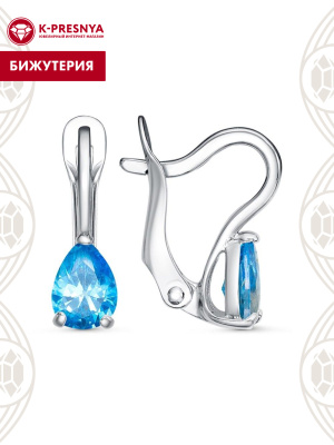 Серьги бижутерия, покрытие - платинирование, вставка - фианит (недрагоценный камень)