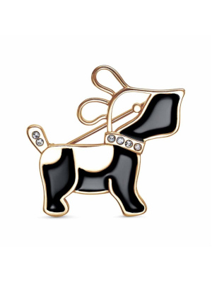 Брошь бижутерия, покрытие - золочение, отделка - эмаль, вставка - стекло ювелирное preciosa