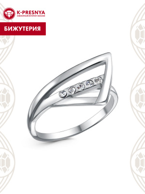Кольцо бижутерия, покрытие - платинирование, вставка - стекло ювелирное preciosa