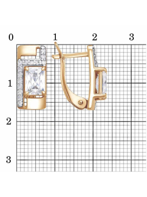 Серьги серебро 925 пробы, покрытие - золочение, выборочное родирование, вставка - фианит (недрагоценный камень)