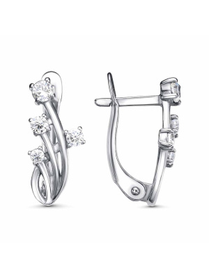 Серьги бижутерия, покрытие - платинирование, вставка - фианит (недрагоценный камень)