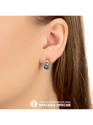 Серьги серебро 925 пробы, покрытие - золочение, вставка - искусственная шпинель