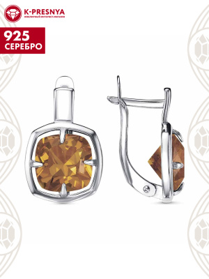 Серьги серебро 925 пробы, покрытие - платинирование, вставка - ситалл собственной огранки