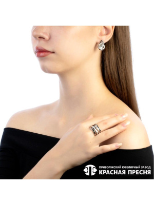 Серьги бижутерия, покрытие - серебрение с оксидированием, отделка - алмазная грань, без вставок