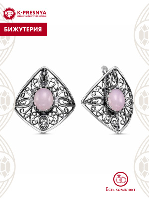 Серьги бижутерия, покрытие - серебрение с оксидированием, вставка - искусственный кварц розовый