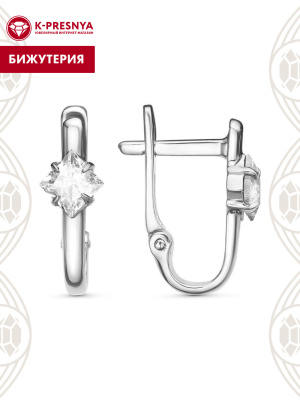 Серьги бижутерия, покрытие - платинирование, вставка - фианит (недрагоценный камень)