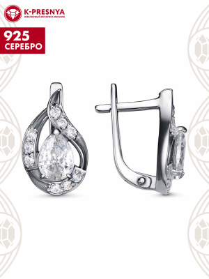 Серьги серебро 925 пробы, покрытие - оксидирование, вставка - фианит (недрагоценный камень)