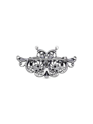 Брошь серебро 925 пробы, покрытие - оксидирование, вставка - фианит (недрагоценный камень)