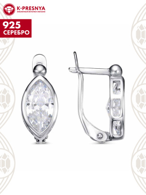 Серьги серебро 925 пробы, покрытие - платинирование, вставка - фианит (недрагоценный камень)