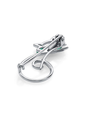 Брошь бижутерия, покрытие - платинирование, вставка - искусственная шпинель