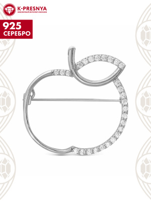 Брошь серебро 925 пробы, покрытие - родирование, вставка - фианит (недрагоценный камень)