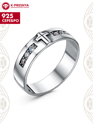 Кольцо серебро 925 пробы, покрытие - оксидирование, вставка - фианит (недрагоценный камень)