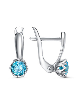 Серьги серебро 925 пробы, покрытие - платинирование, вставка - фианит (недрагоценный камень)