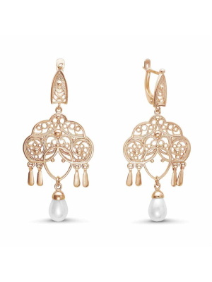 Серьги бижутерия, покрытие - золочение, вставка - имитация жемчуга