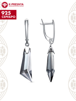 Серьги серебро 925 пробы, покрытие - платинирование, вставка - искусственный дымчатый кварц