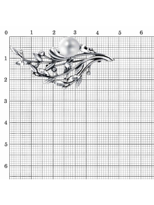 Брошь серебро 925 пробы, покрытие - оксидирование, отделка - алмазная грань, вставка - культивированный жемчуг