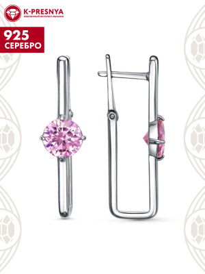 Серьги серебро 925 пробы, покрытие - платинирование, вставка - фианит (недрагоценный камень)