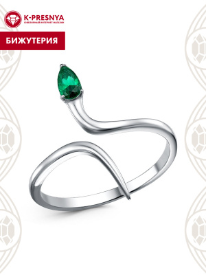 Кольцо бижутерия, покрытие - платинирование, вставка - искусственная шпинель