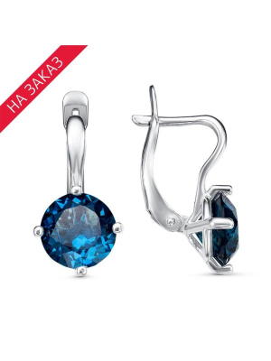 Серьги серебро 925 пробы, покрытие - родирование, вставка - искусственный аквамарин