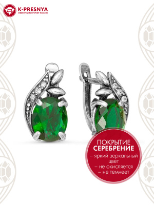 Серьги бижутерия, покрытие - серебрение с оксидированием, вставка - стекло ювелирное, стекло ювелирное preciosa