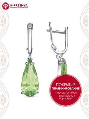 Серьги серебро 925 пробы, покрытие - платинирование, вставка - стекло ювелирное собственной огранки