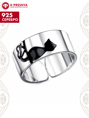 Кольцо серебро 925 пробы, покрытие - платинирование, отделка - эмаль, без вставок