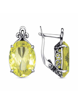 Серьги бижутерия, покрытие - серебрение с оксидированием, вставка - стекло ювелирное собственной огранки